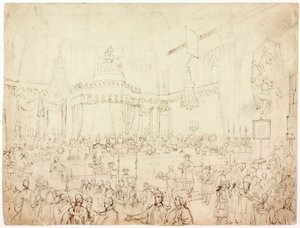 ロンドンのギルドホールでの同盟主権者の宴会のための研究（インク） 作： Luke Clennell